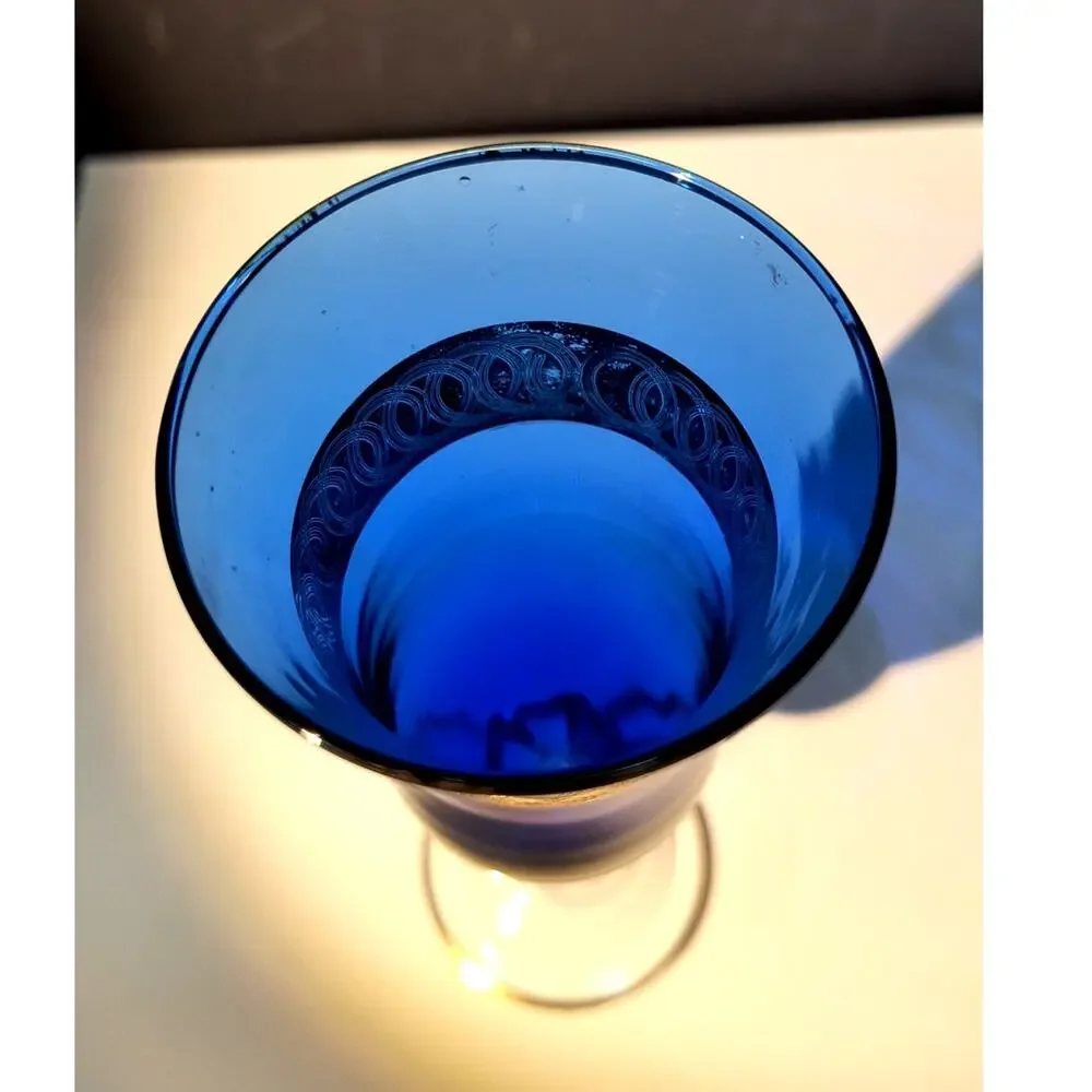 1027.  Vintage Cobalt Blue Bohemian Stemware 24K Gold Band